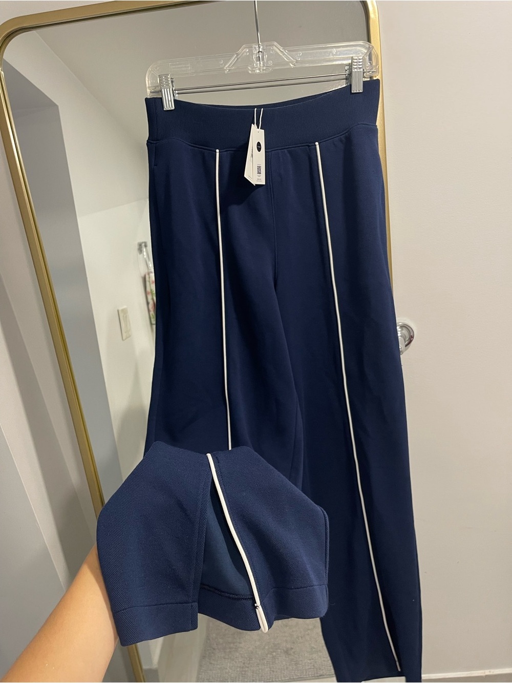 NWT SPANX Air Essentials Pique Straight Leg Pant navy blue high rise tall 34” - Picture 6 of 10